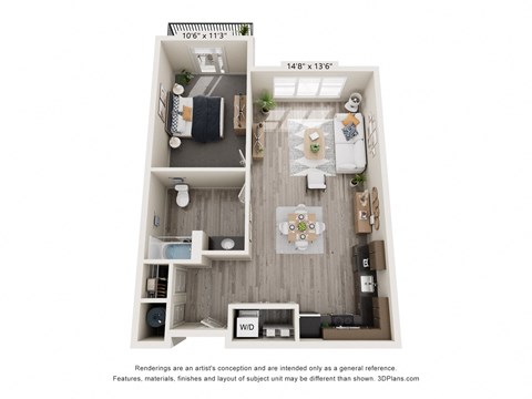 1 bedroom floor plan at Esker Sqaure, Holt MI
